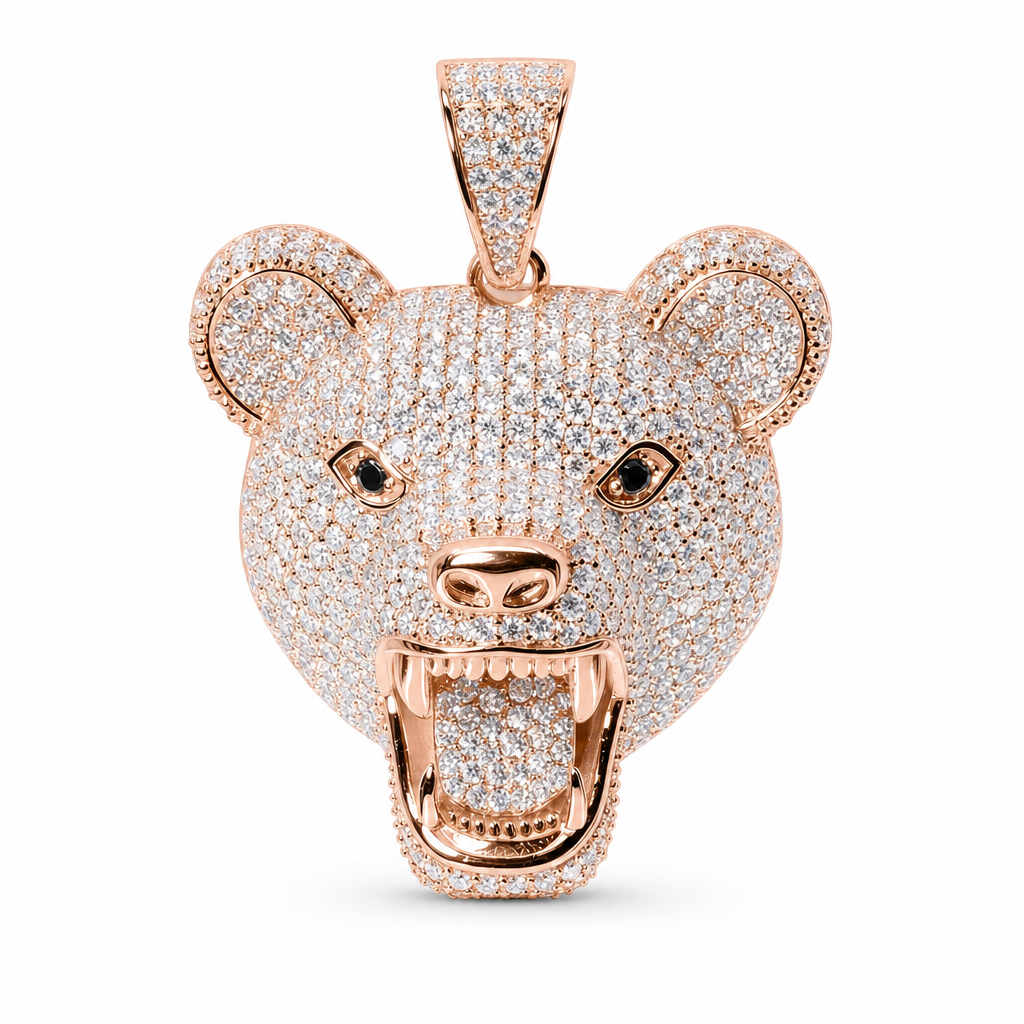 Roaring Bear Head 925 Sterling Silver Pendant with 4ct Moissanite Accents (2)
