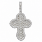 Ornate Baguette Moissanite Cross Pendant in Rhodium-Plated 925 Silver 15ct