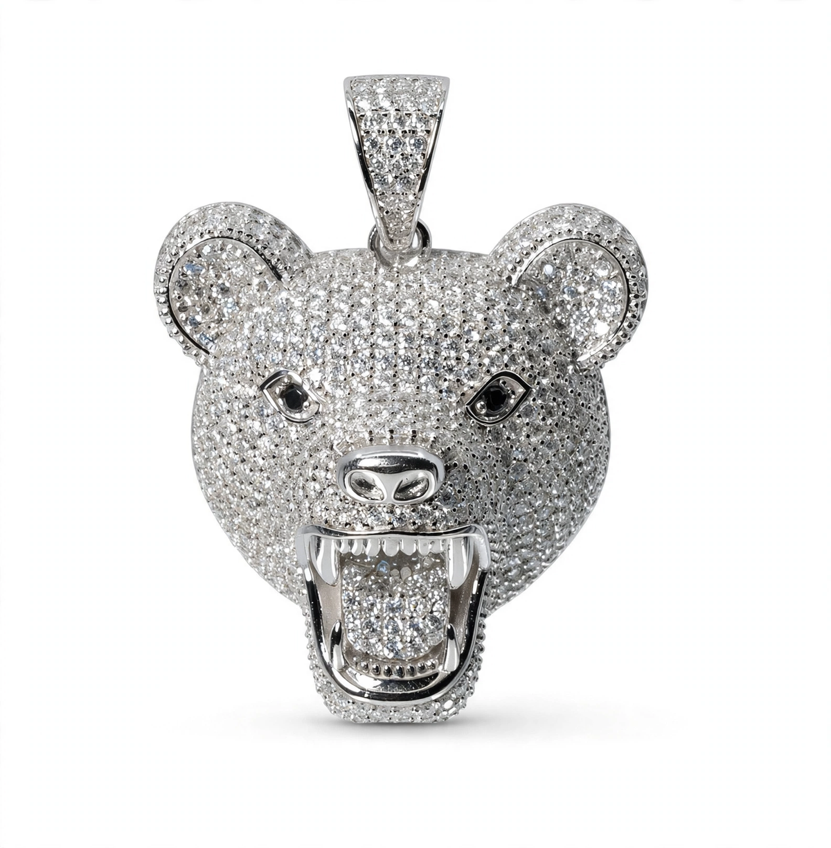 Roaring Bear Head 925 Sterling Silver Pendant with 4ct Moissanite Accents (3)
