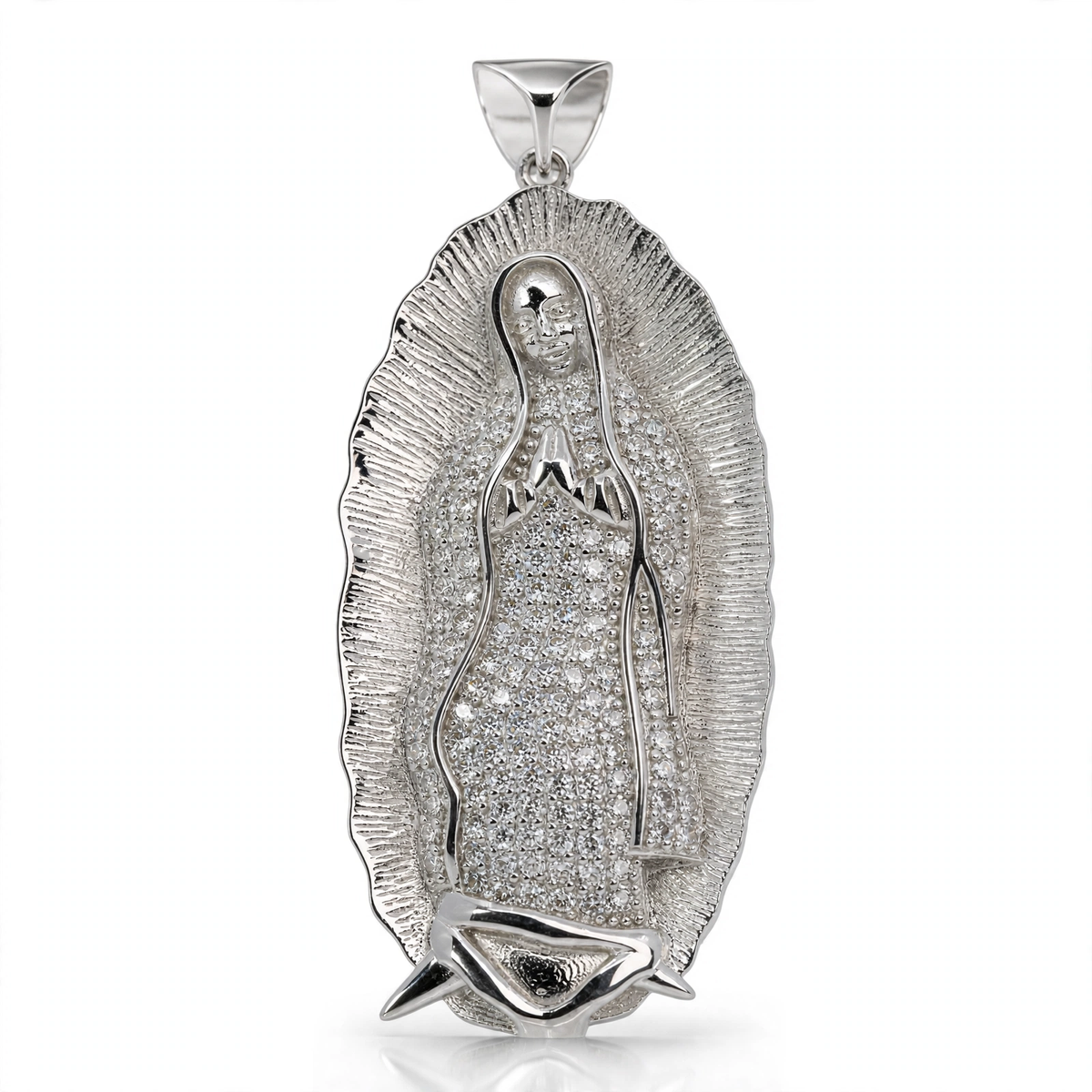 Silver Virgin Mary Guadalupe Pave Moissanite Pendant (3)