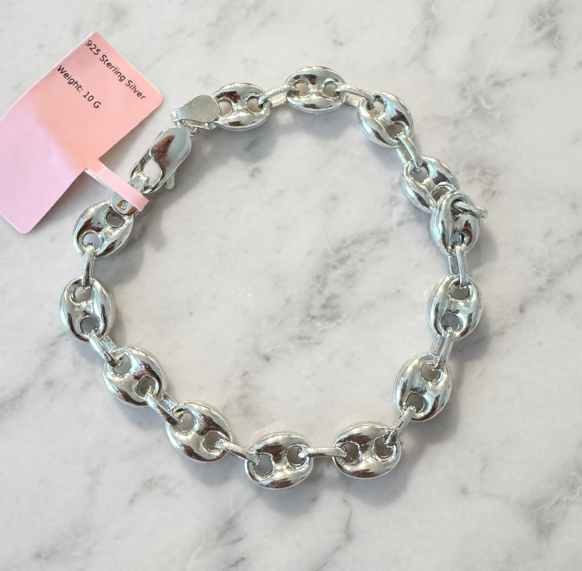 Bold 8mm 925 Sterling Silver Puffy Mariner Link Bracelet 7.5in
