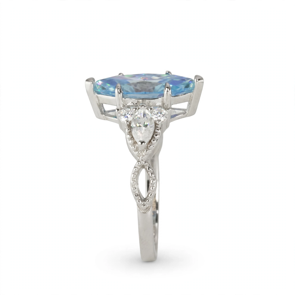 Marquise Blue Moissanite Cluster Ring in Rhodium-Plated 925 Sterling Silver (2)