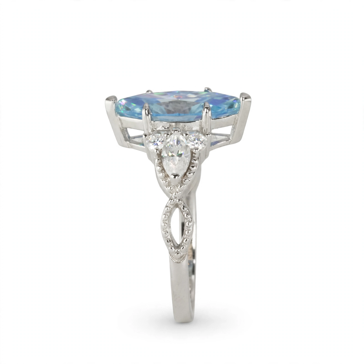 Marquise Blue Moissanite Cluster Ring in Rhodium-Plated 925 Sterling Silver (2)