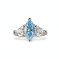 Marquise Blue Moissanite Cluster Ring in Rhodium-Plated 925 Sterling Silver