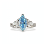 Marquise Blue Moissanite Cluster Ring in Rhodium-Plated 925 Sterling Silver