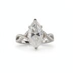 6 Carat Marquise Cut Moissanite Solitaire Ring in 925 Sterling Silver with Pavé Accents
