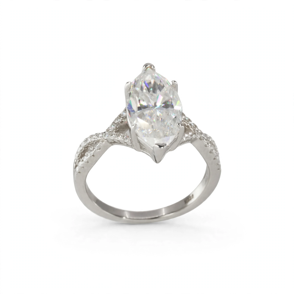 6 Carat Marquise Cut Moissanite Solitaire Ring in 925 Sterling Silver with Pavé Accents (4)