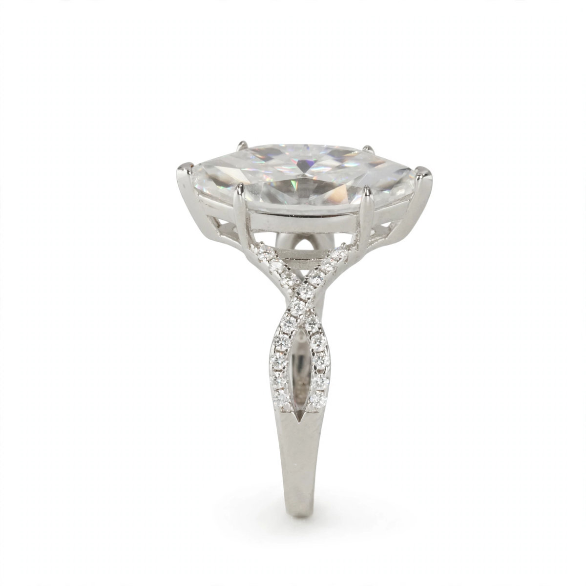 6 Carat Marquise Cut Moissanite Solitaire Ring in 925 Sterling Silver with Pavé Accents (5)