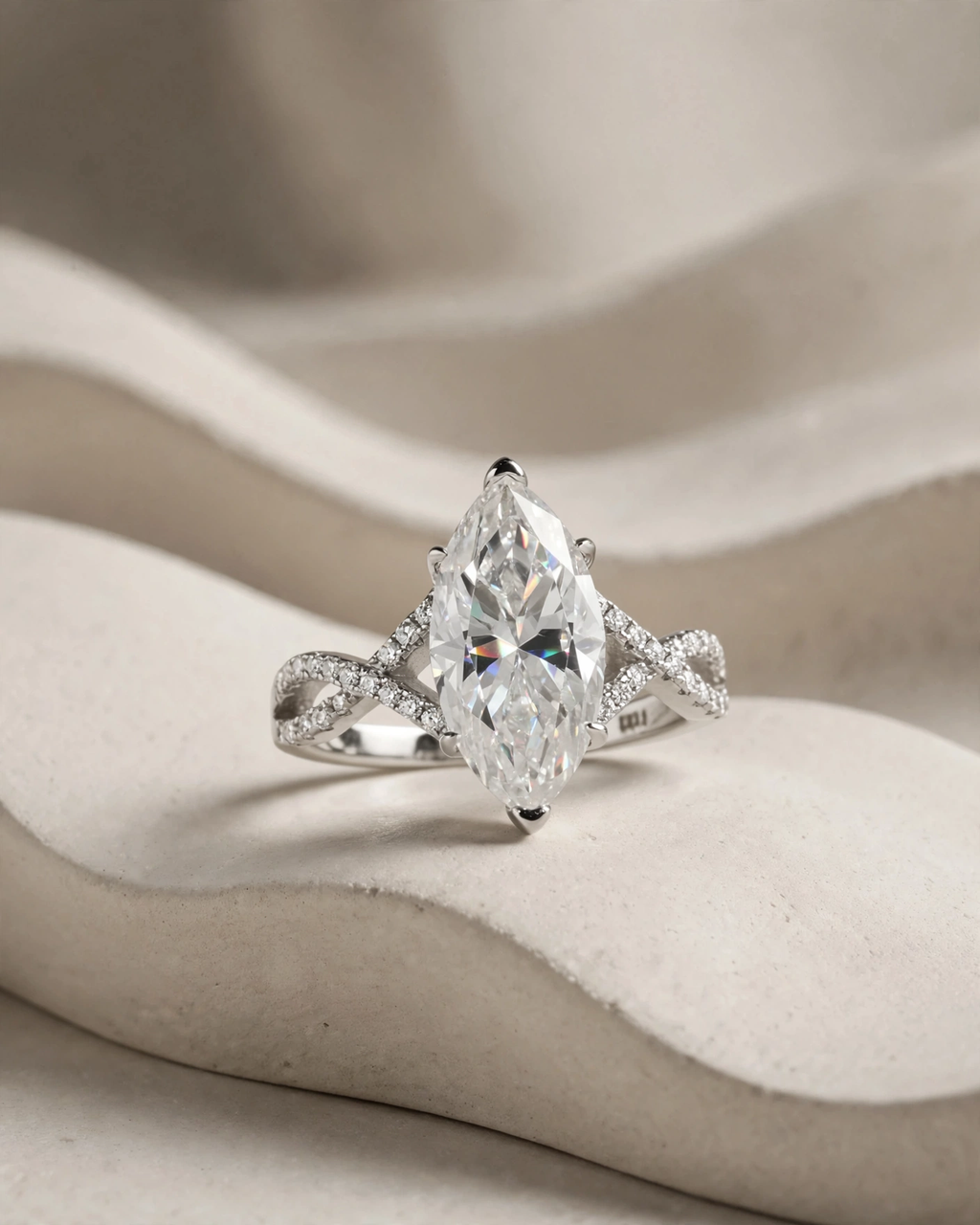 6 Carat Marquise Cut Moissanite Solitaire Ring in 925 Sterling Silver with Pavé Accents (6)