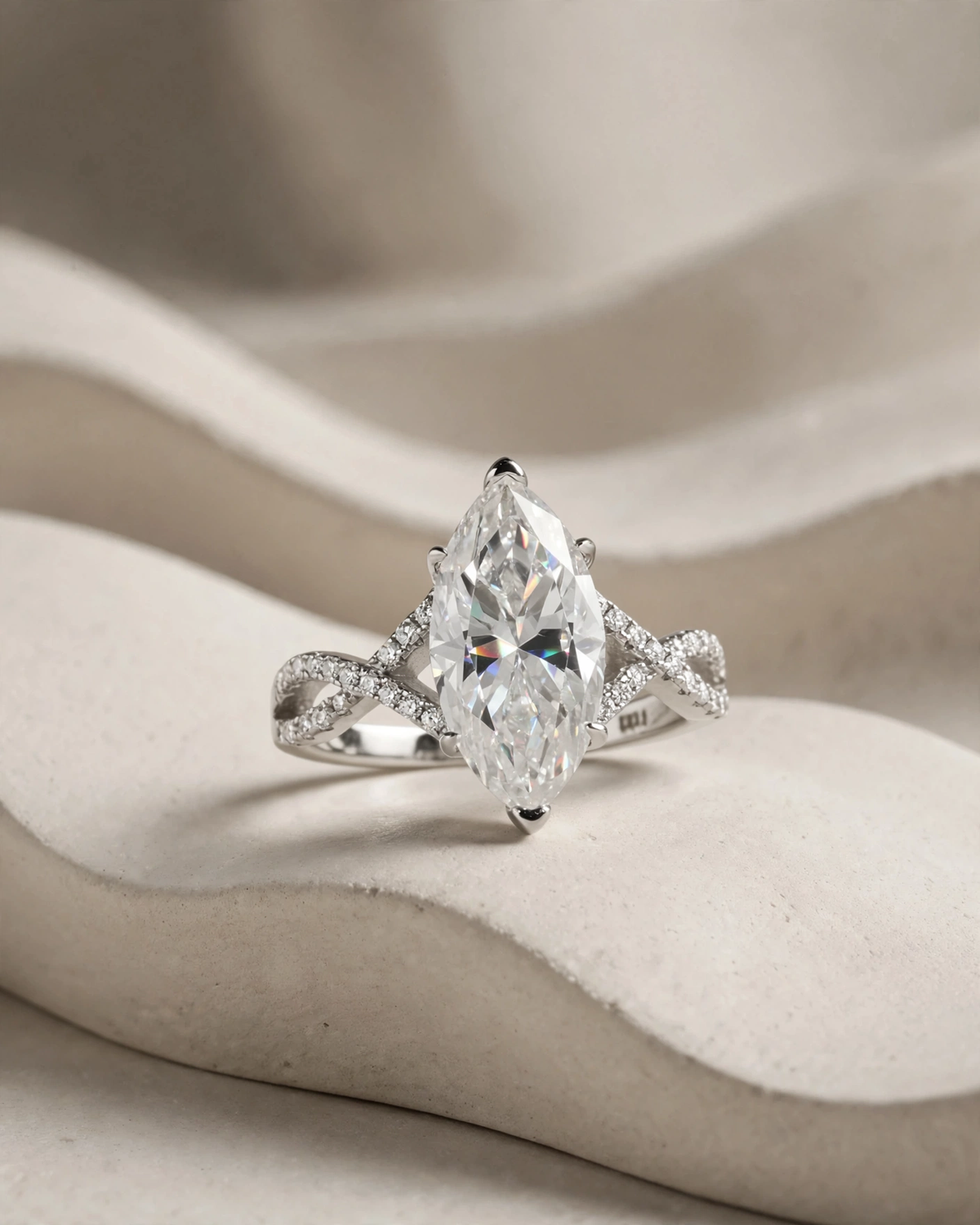 6 Carat Marquise Cut Moissanite Solitaire Ring in 925 Sterling Silver with Pavé Accents (6)