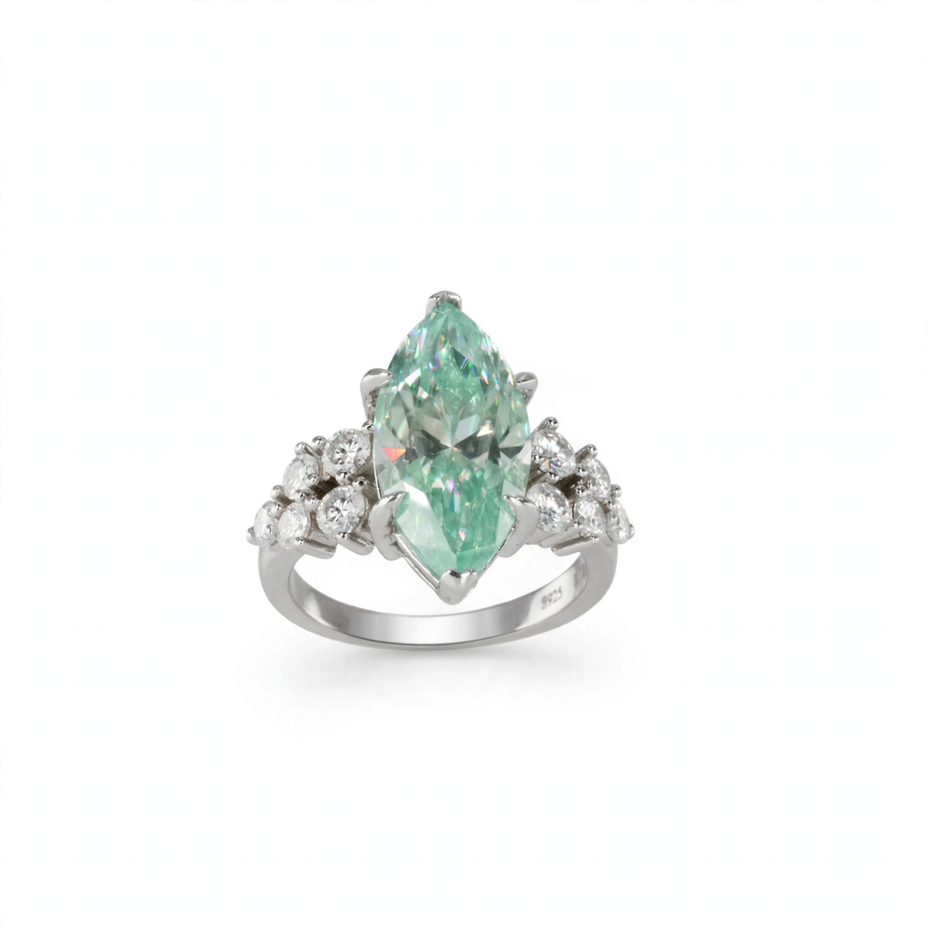 Marquise-Cut Moissanite Aqua Ring in 925 Sterling Silver, 7.00ct, Size 5 (3)