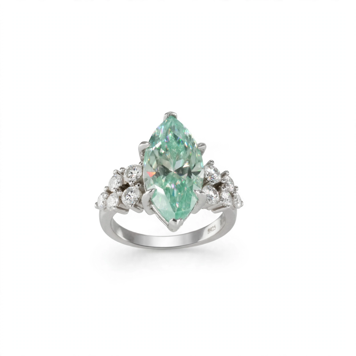 Marquise-Cut Moissanite Aqua Ring in 925 Sterling Silver, 7.00ct, Size 5 (3)