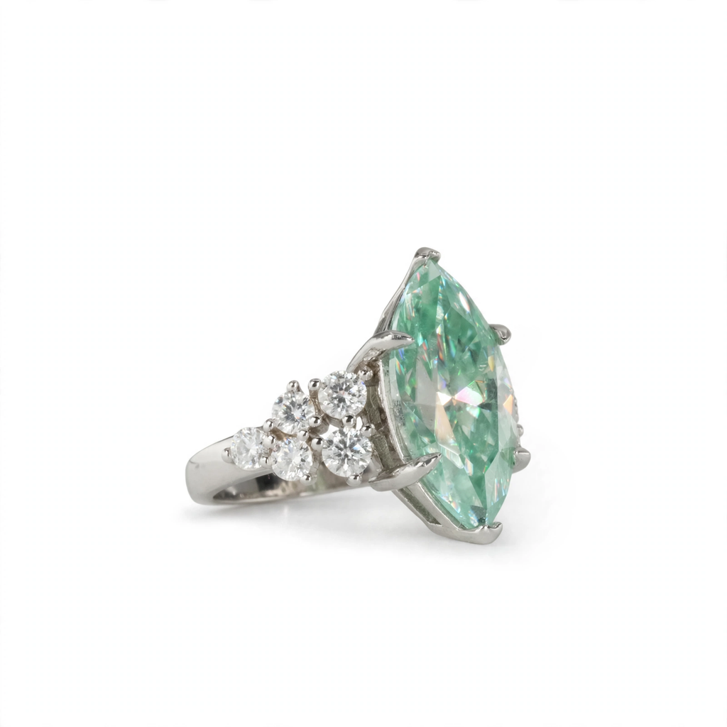 Marquise-Cut Moissanite Aqua Ring in 925 Sterling Silver, 7.00ct, Size 5 (4)
