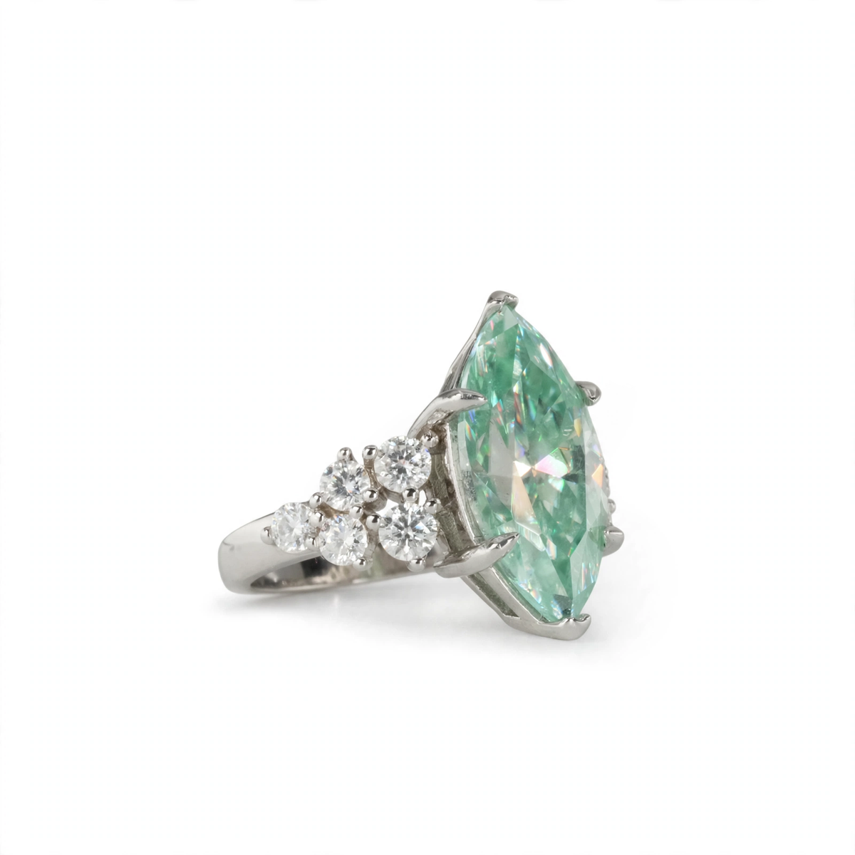 Marquise-Cut Moissanite Aqua Ring in 925 Sterling Silver, 7.00ct, Size 5 (4)