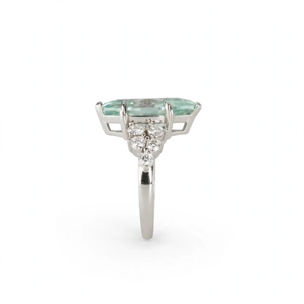 Marquise-Cut Moissanite Aqua Ring in 925 Sterling Silver, 7.00ct, Size 5 (5)