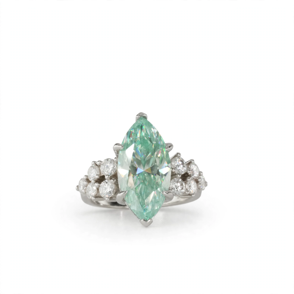 Marquise-Cut Moissanite Aqua Ring in 925 Sterling Silver, 7.00ct, Size 5
