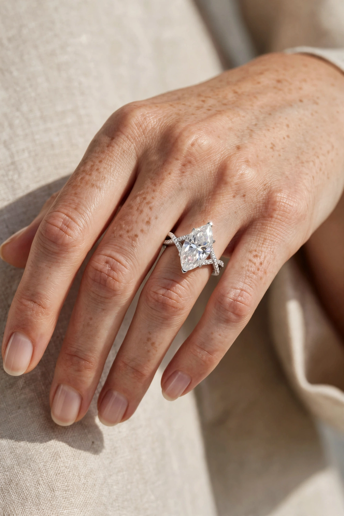 6 Carat Marquise Cut Moissanite Solitaire Ring in 925 Sterling Silver with Pavé Accents (7)