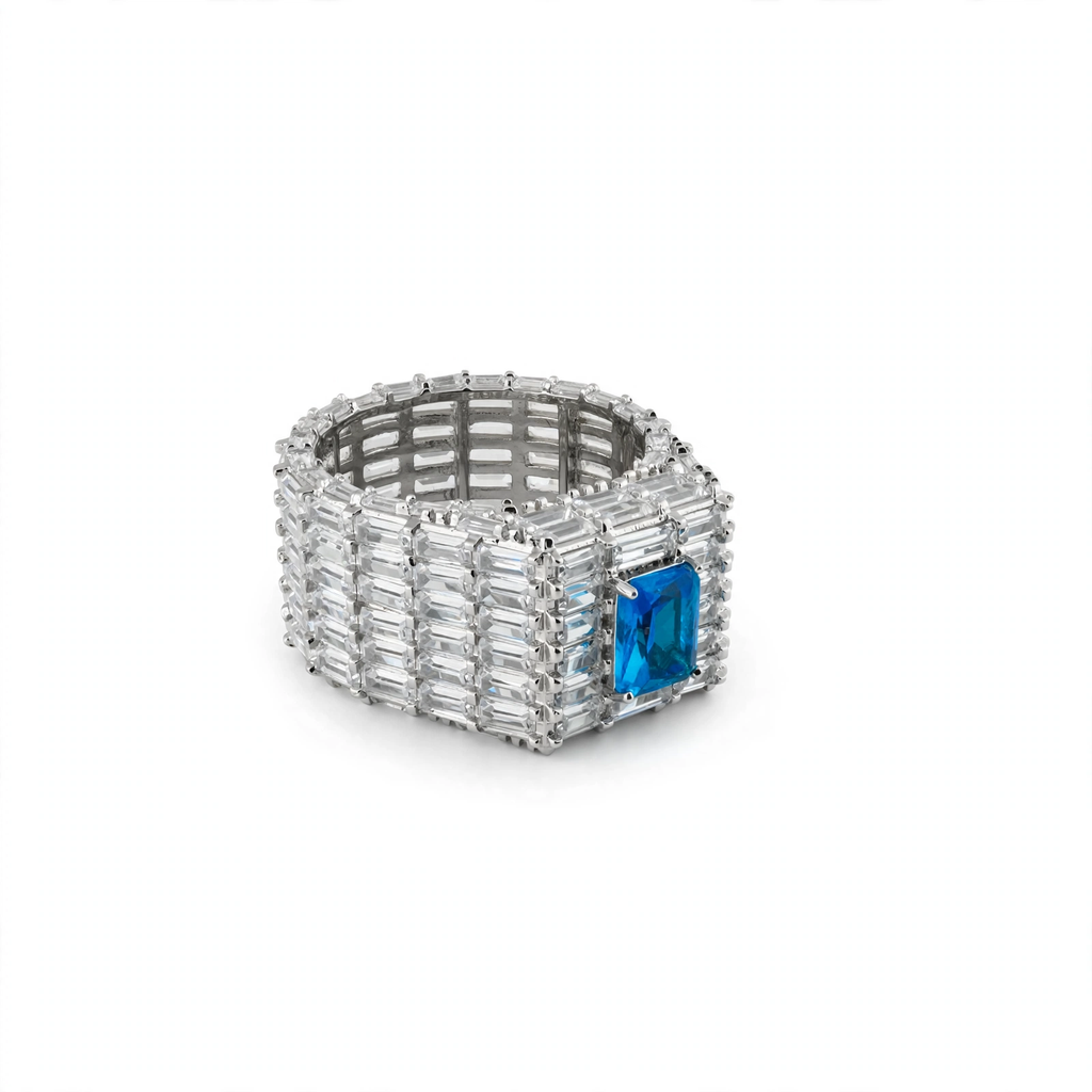 Wide Baguette Cubic Zirconia Statement Ring in 925 Sterling Silver with Large Blue Center Stone Size 12.5 (2)