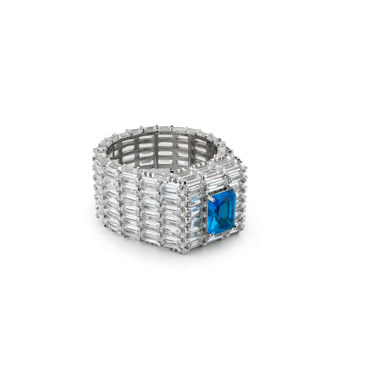 Wide Baguette Cubic Zirconia Statement Ring in 925 Sterling Silver with Large Blue Center Stone Size 12.5 (2)