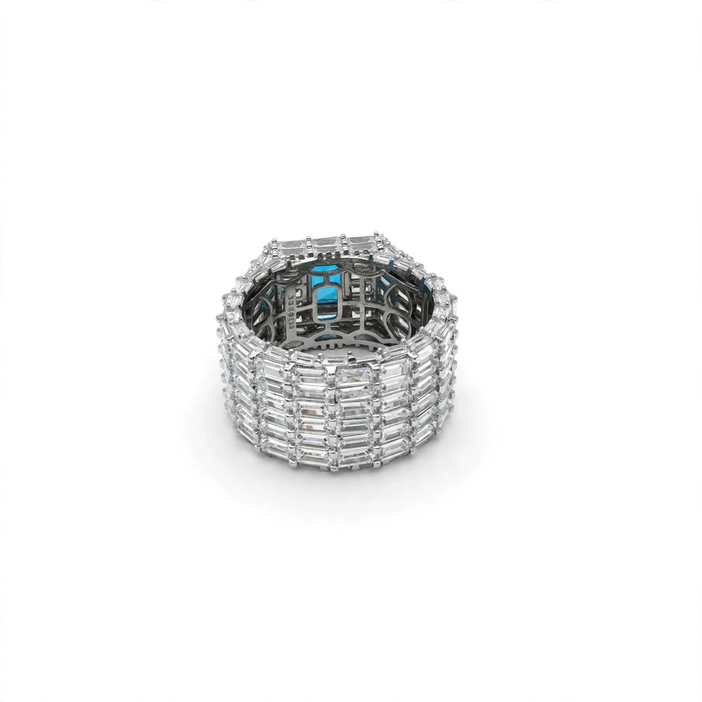 Wide Baguette Cubic Zirconia Statement Ring in 925 Sterling Silver with Large Blue Center Stone Size 12.5 (4)