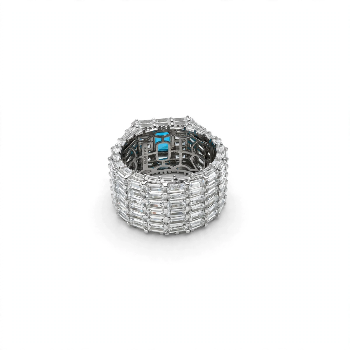 Wide Baguette Cubic Zirconia Statement Ring in 925 Sterling Silver with Large Blue Center Stone Size 12.5 (4)