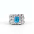 Wide Baguette Cubic Zirconia Statement Ring in 925 Sterling Silver with Large Blue Center Stone Size 12.5