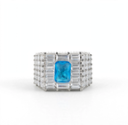 Wide Baguette Cubic Zirconia Statement Ring in 925 Sterling Silver with Large Blue Center Stone Size 12.5