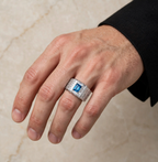 Wide Baguette Cubic Zirconia Statement Ring in 925 Sterling Silver with Large Blue Center Stone Size 12.5 (5)