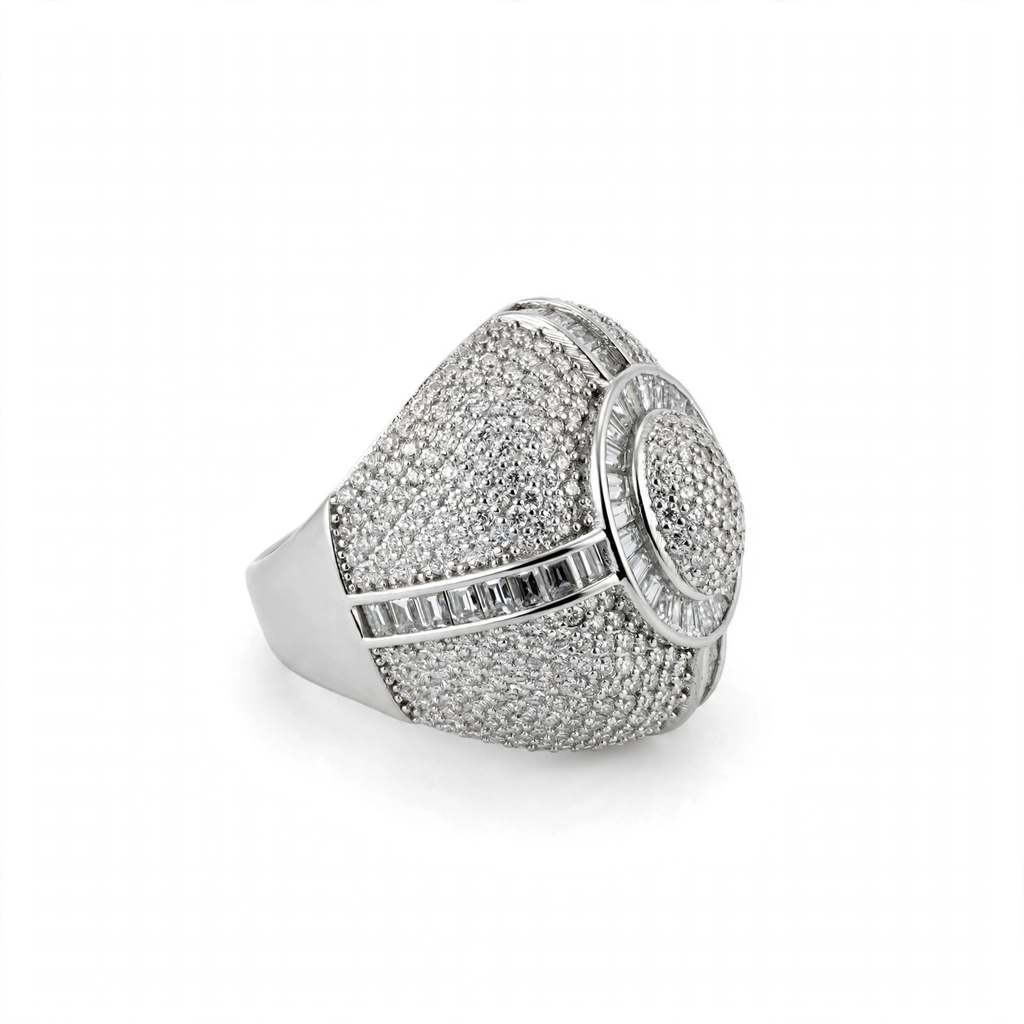 Men’s 925 Sterling Silver Moissanite Pavé and Baguette Dome Cocktail Ring 9.7ct Size 11 (2)