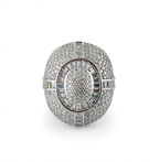 Men’s 925 Sterling Silver Moissanite Pavé and Baguette Dome Cocktail Ring 9.7ct Size 11