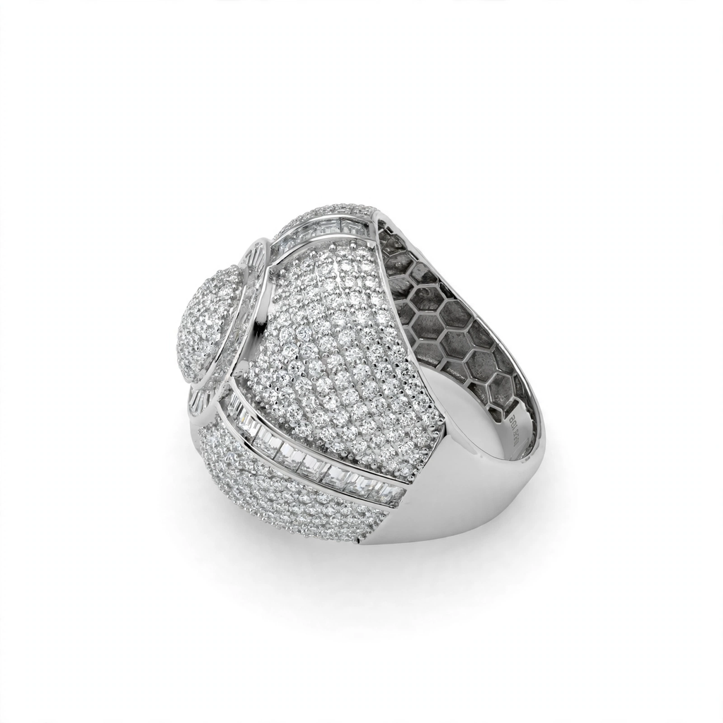 Men’s 925 Sterling Silver Moissanite Pavé and Baguette Dome Cocktail Ring 9.7ct Size 11 (3)