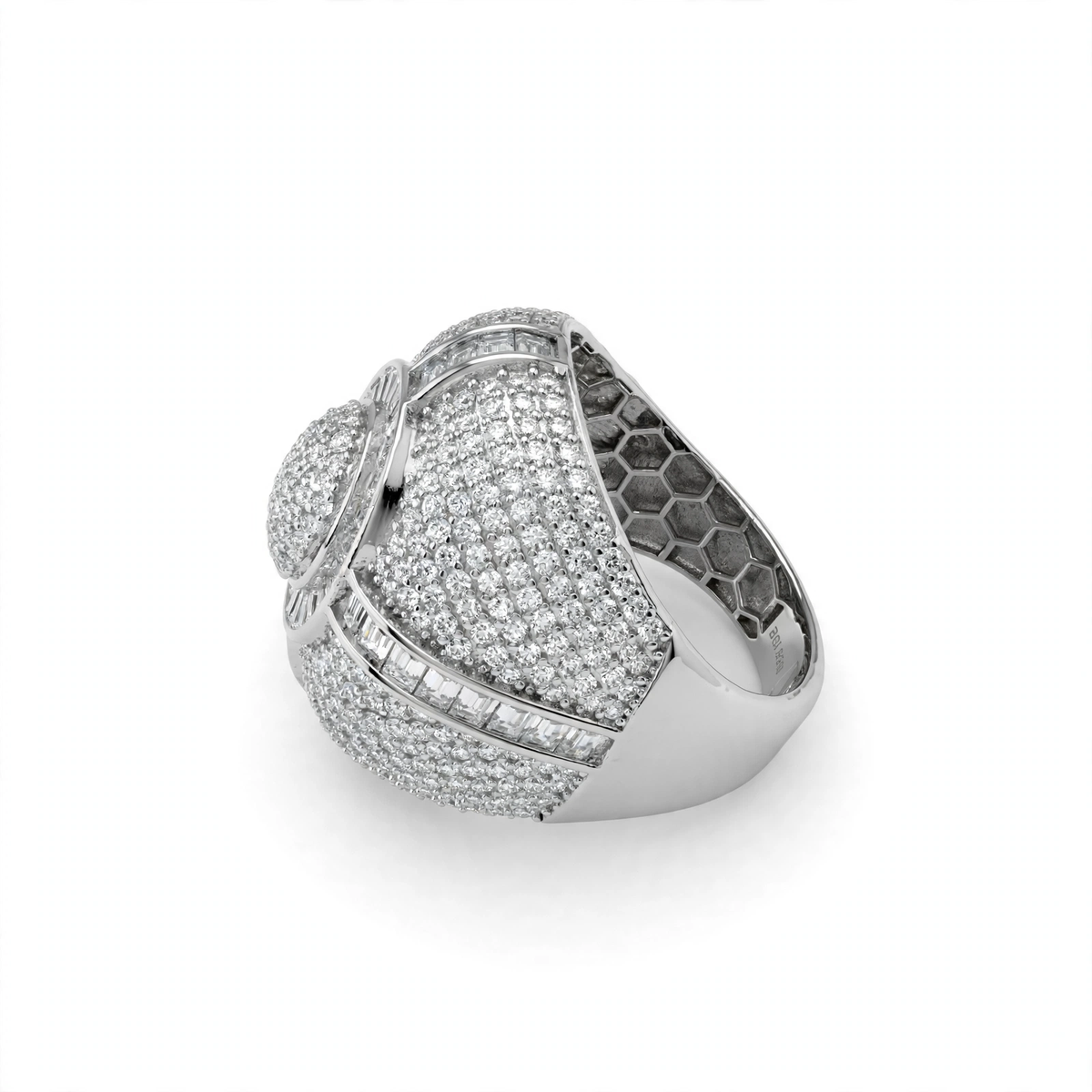 Men’s 925 Sterling Silver Moissanite Pavé and Baguette Dome Cocktail Ring 9.7ct Size 11 (3)