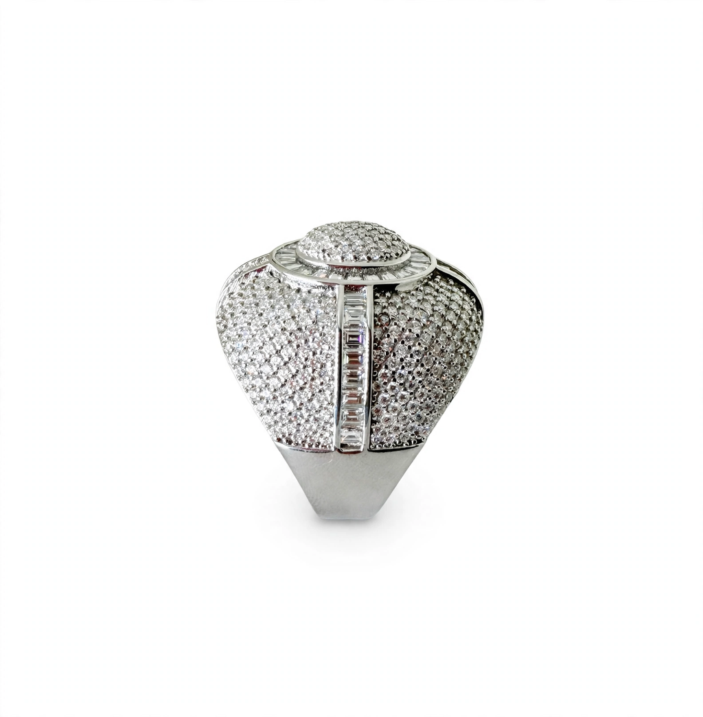 Men’s 925 Sterling Silver Moissanite Pavé and Baguette Dome Cocktail Ring 9.7ct Size 11 (4)