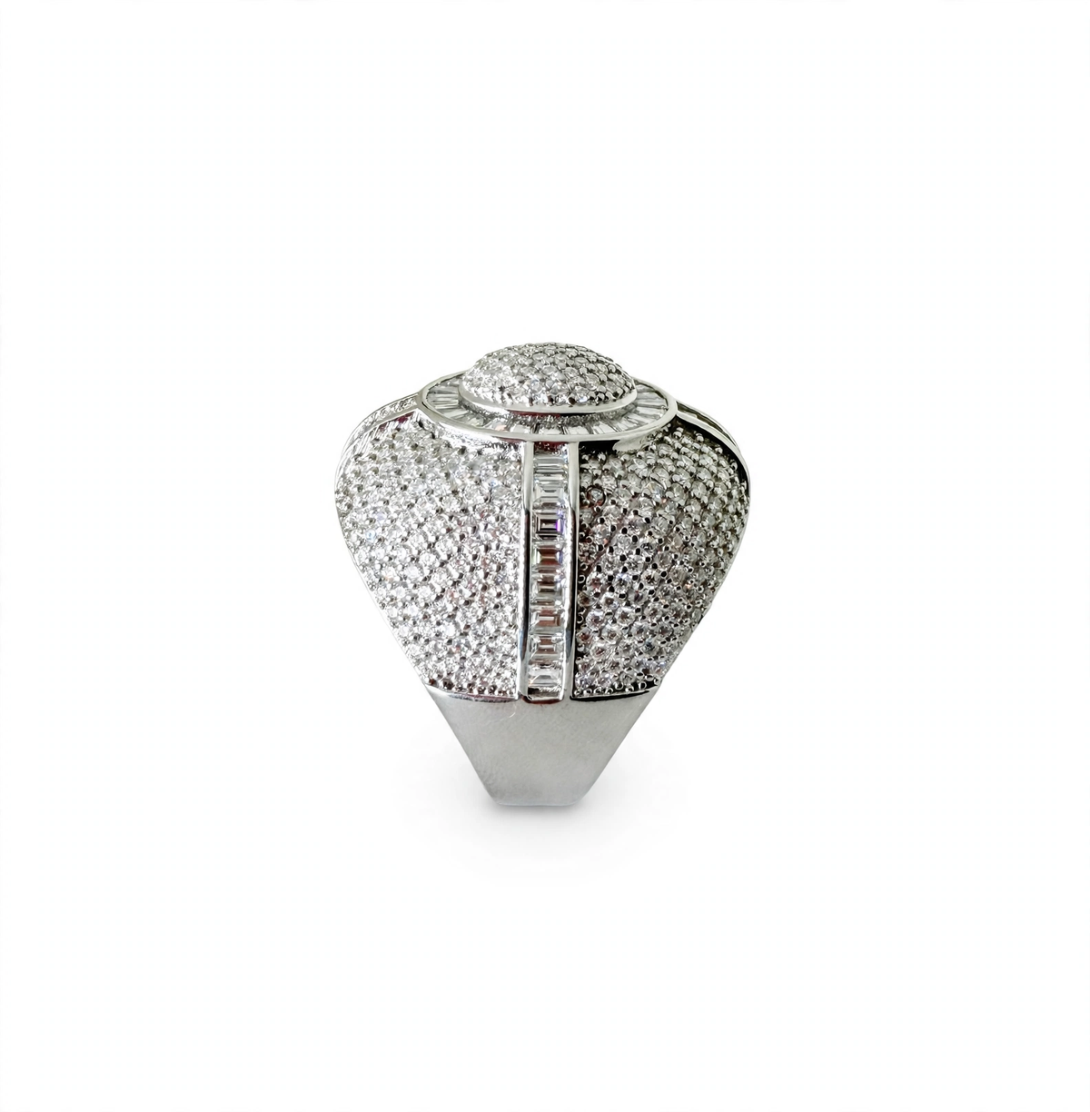 Men’s 925 Sterling Silver Moissanite Pavé and Baguette Dome Cocktail Ring 9.7ct Size 11 (4)
