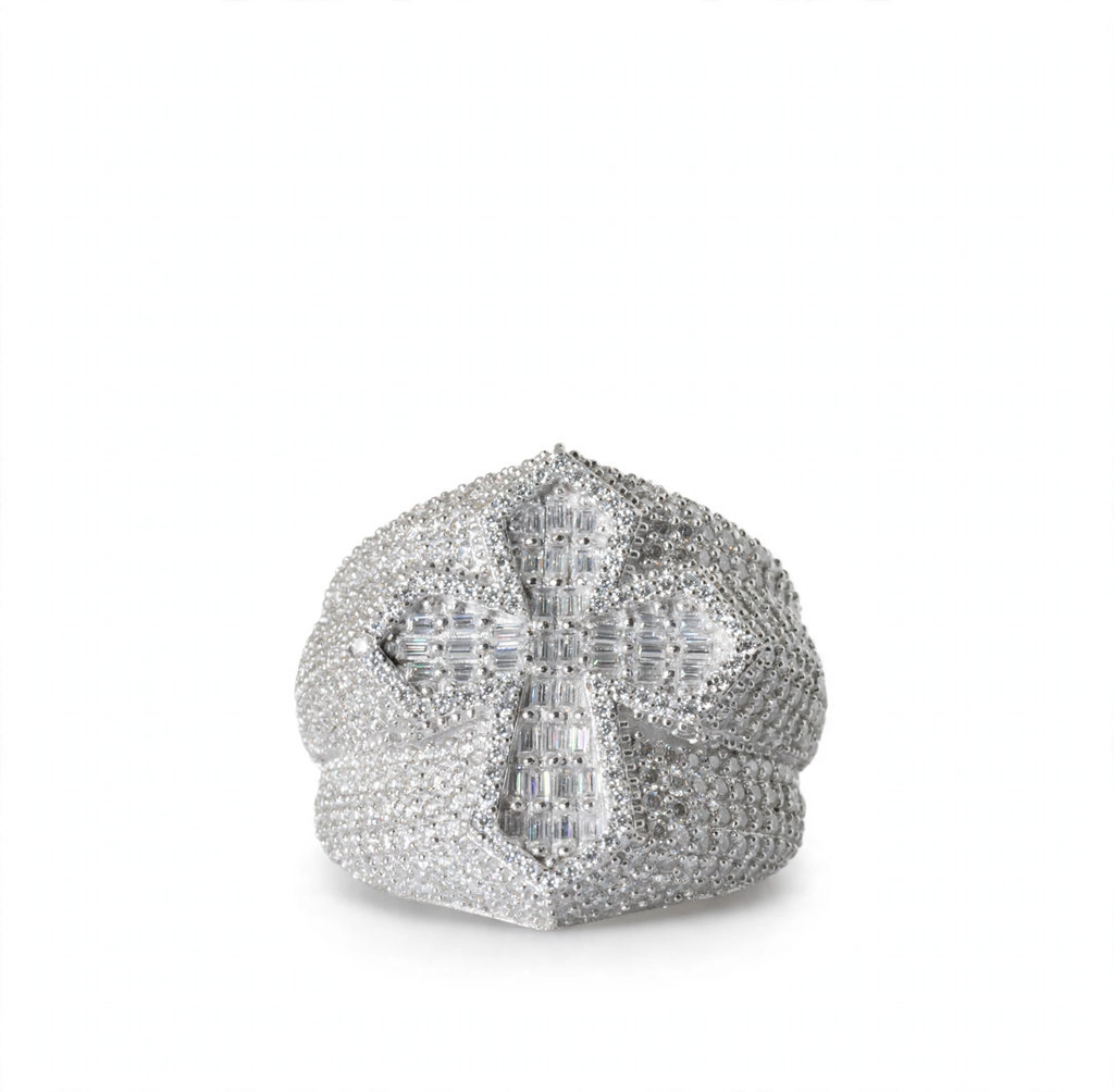 Iced-Out Fleur-de-Lis Signet Ring in Silver