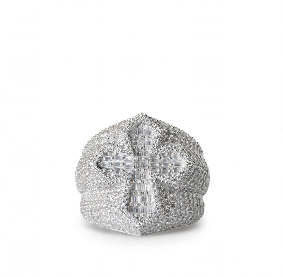 Iced-Out Fleur-de-Lis Signet Ring in Silver
