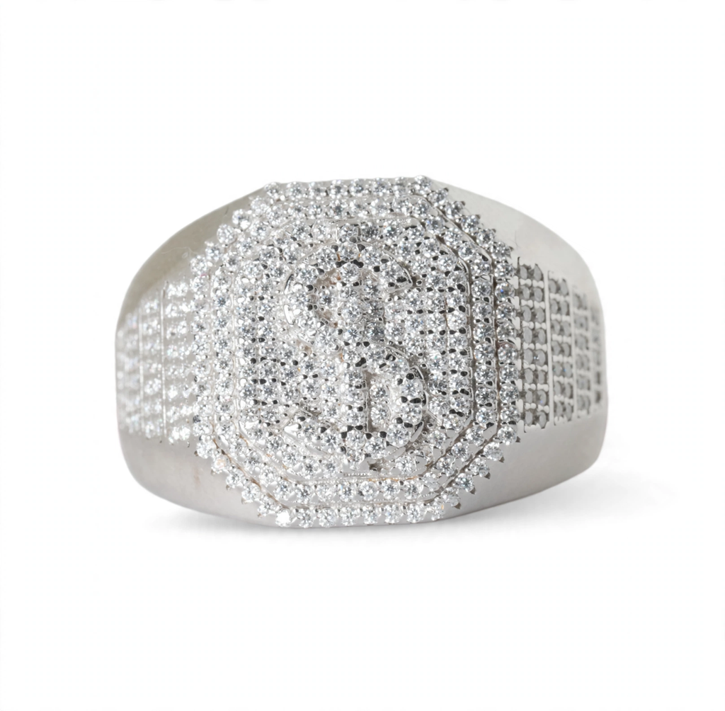Men's 925 Sterling Silver Moissanite Pavé Initial S Statement Ring 1.58ct Size 13