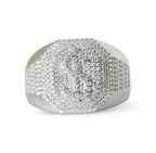 Men's 925 Sterling Silver Moissanite Pavé Initial S Statement Ring 1.58ct Size 13