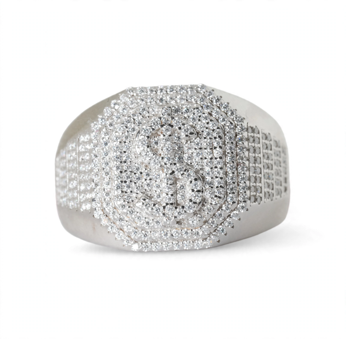 Men's 925 Sterling Silver Moissanite Pavé Initial S Statement Ring 1.58ct Size 13