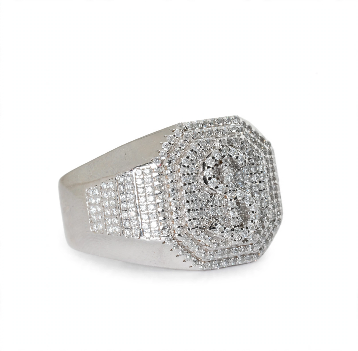 Men's 925 Sterling Silver Moissanite Pavé Initial S Statement Ring 1.58ct Size 13 (2)
