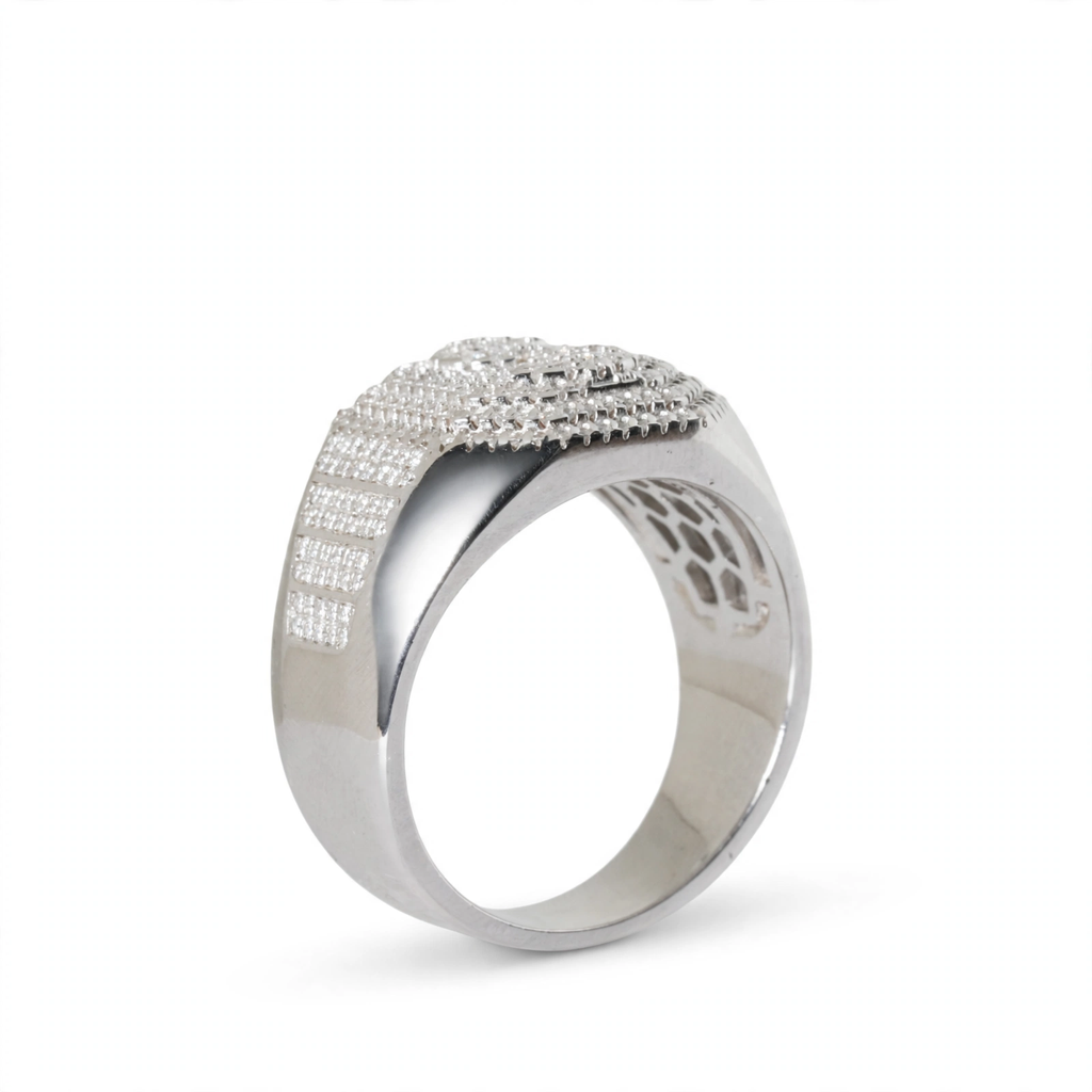 Men's 925 Sterling Silver Moissanite Pavé Initial S Statement Ring 1.58ct Size 13 (3)
