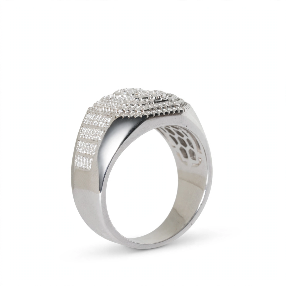 Men's 925 Sterling Silver Moissanite Pavé Initial S Statement Ring 1.58ct Size 13 (3)
