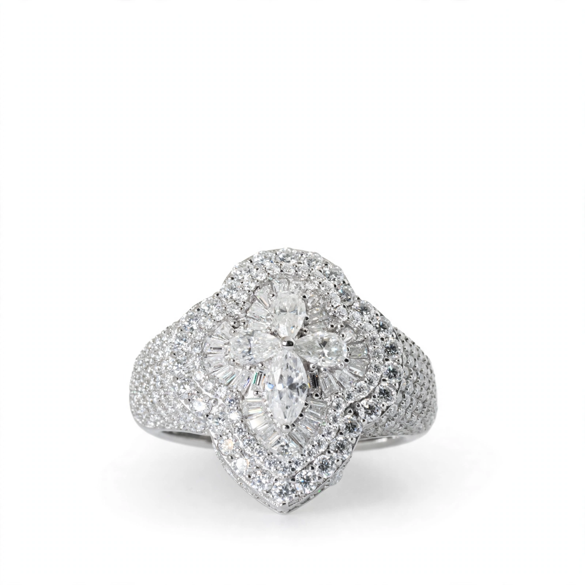 Floral Cluster Moissanite Ring in 925 Sterling Silver, 5.00ct Marquise and Round Accents (3)