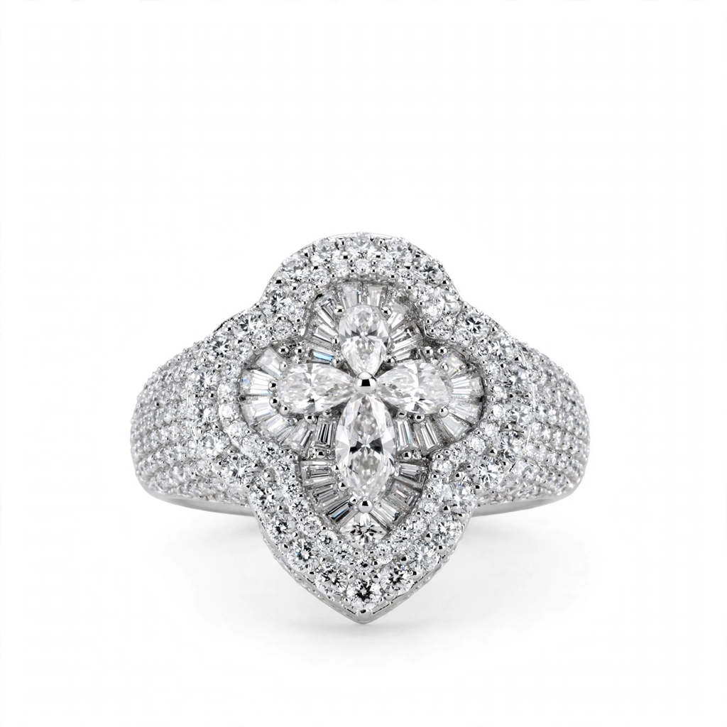 Floral Cluster Moissanite Ring in 925 Sterling Silver, 5.00ct Marquise and Round Accents