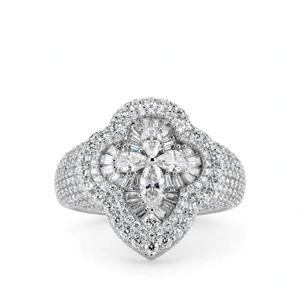 Floral Cluster Moissanite Ring in 925 Sterling Silver, 5.00ct Marquise and Round Accents
