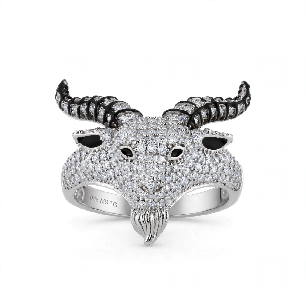 925 Sterling Silver Pave Moissanite Goat Head Statement Ring 4.0ct