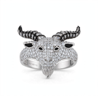925 Sterling Silver Pave Moissanite Goat Head Statement Ring 4.0ct