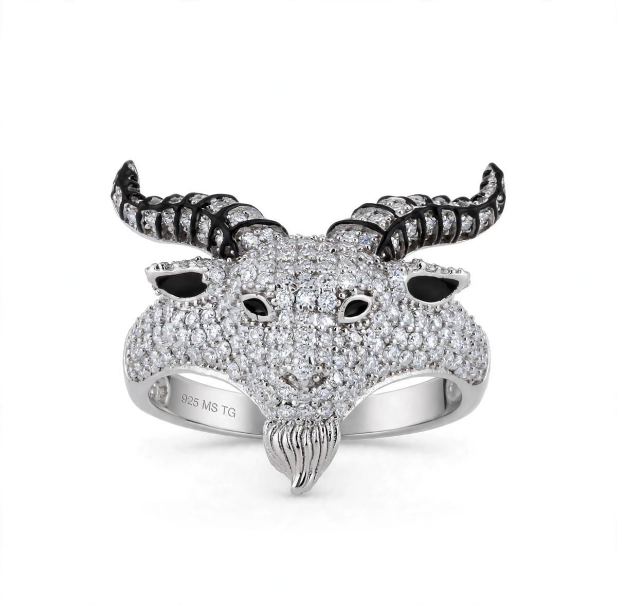 925 Sterling Silver Pave Moissanite Goat Head Statement Ring 4.0ct