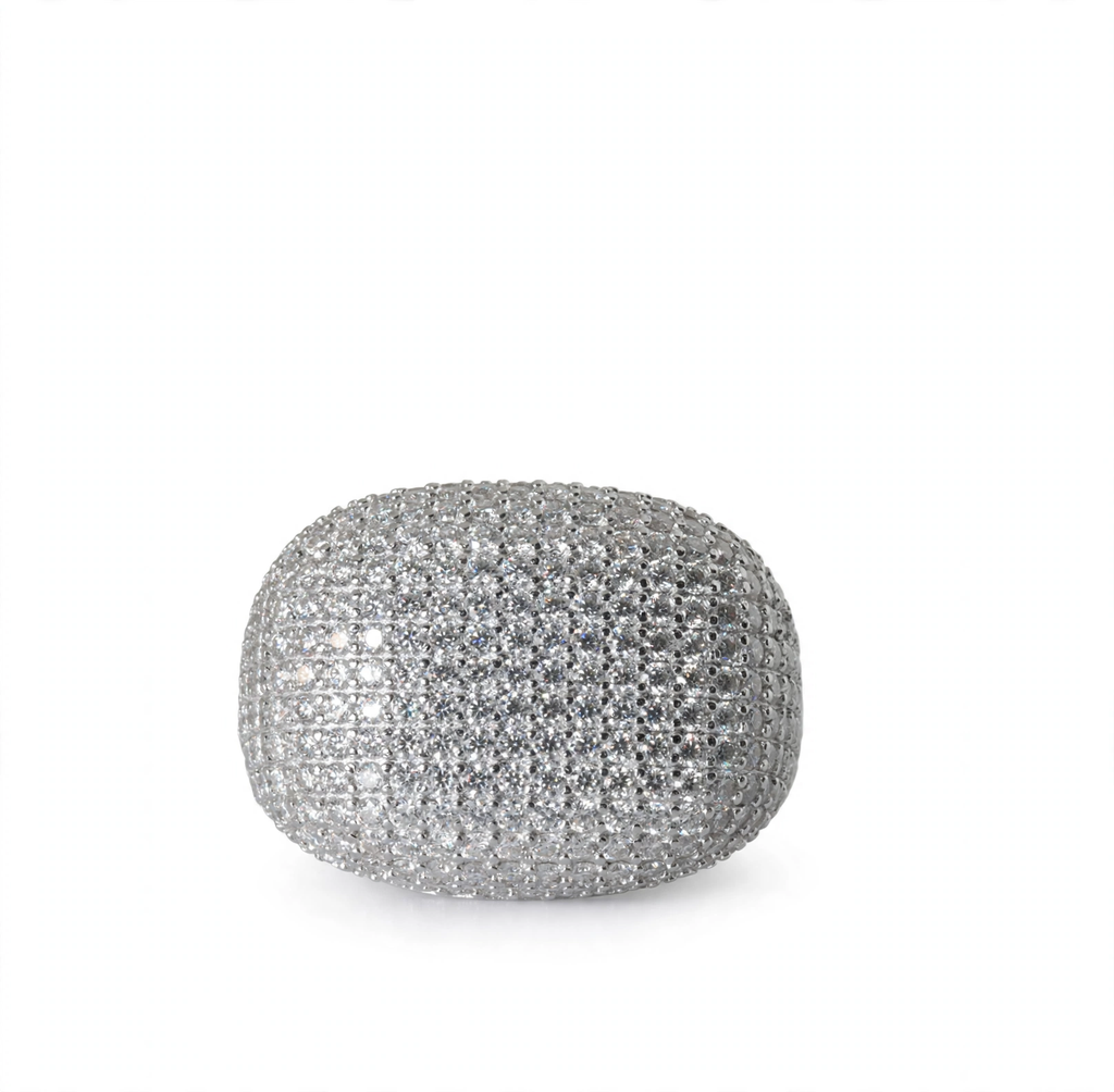 Wide Pave Moissanite Dome Ring in 925 Sterling Silver, 4.0ct