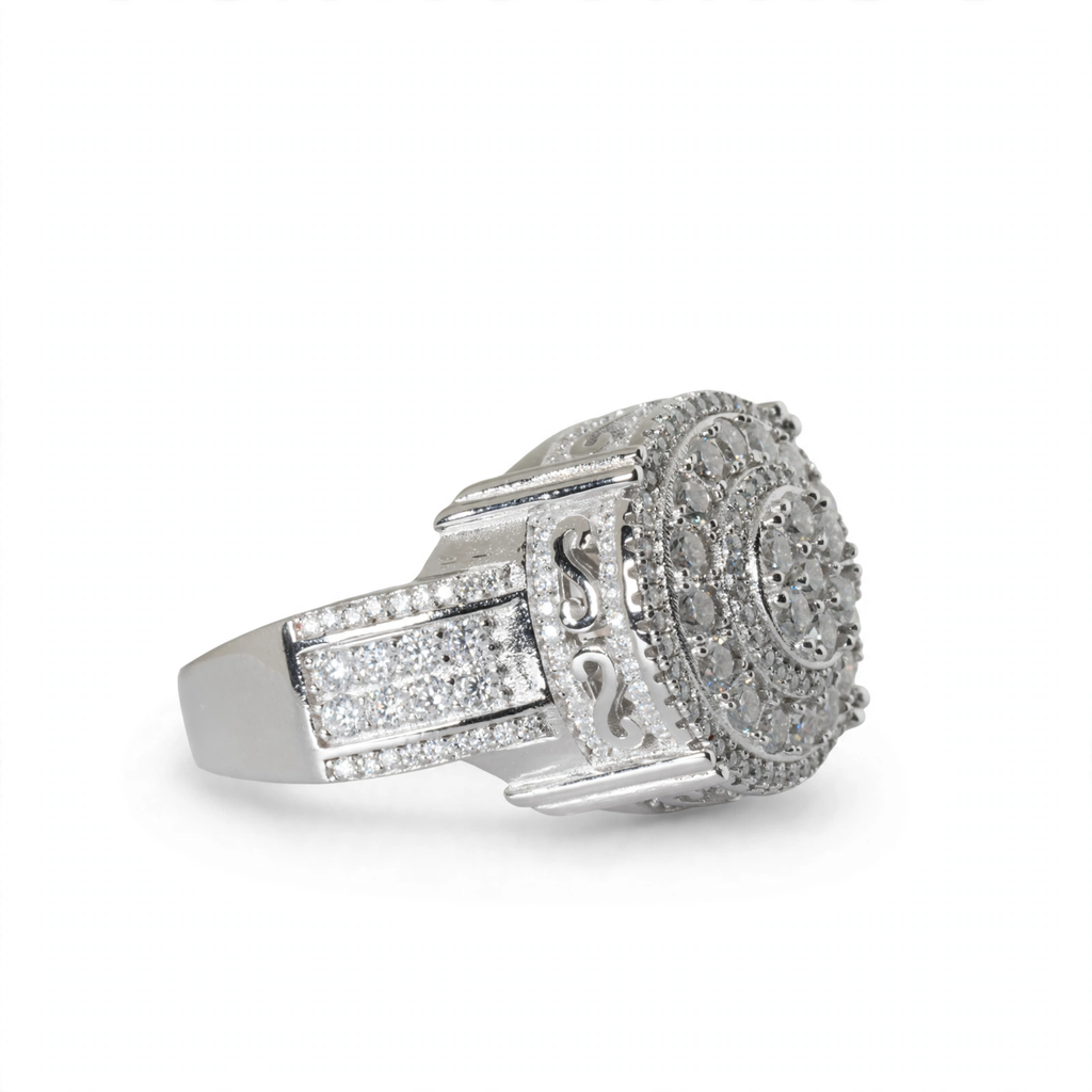Men's 925 Sterling Silver Round Multi-Row Moissanite Cluster Ring 3.0ct Size 12 (2)